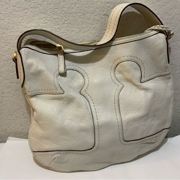 TORY BURCH AMALIE  WHITE PEBBLED LEATHER SATCHEL DOCTOR BAG - Picture 4 of 11